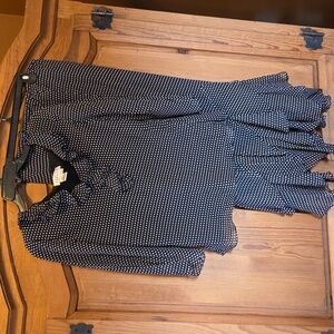 Vtg 90s Adriana Papell Black White Polka Dot Silk Top Skirt 2 Pc Set Ruffles 12